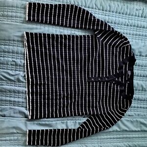 Striped V-Neck Sweater in Black and White